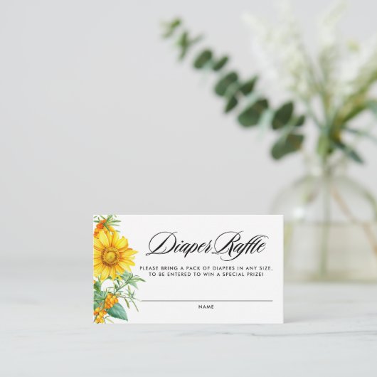 Gele Zonnebloem en Zee Buckthorn Luier Raffle Informatiekaartje (Staand voorkant)