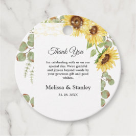 Gele zonnebloem Eucalyptus String Lights Weddensch Bedankjes Labels