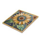 Gele Zonnebloem Faux Mozaïek Blauw Groen Tegeltje (Zijkant)