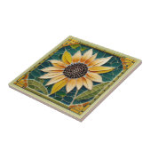 Gele Zonnebloem Faux Mozaïek Groen Tegeltje (Zijkant)