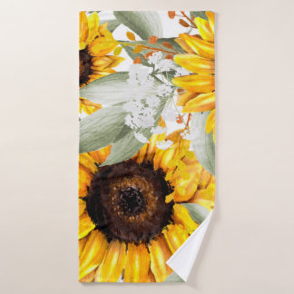 Gele zonnebloem Floral Rustische Herfst Bloem Badhanddoek