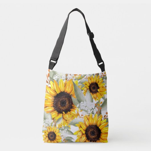 Gele zonnebloem Floral Rustische Herfst Bloem Crossbody Tas (Voorkant)