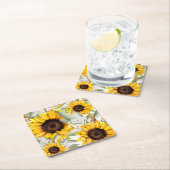 Gele zonnebloem Floral Rustische Herfst Bloem Kartonnen Onderzetters (Insitu)