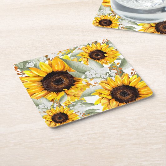 Gele zonnebloem Floral Rustische Herfst Bloem Kartonnen Onderzetters (Schuin)