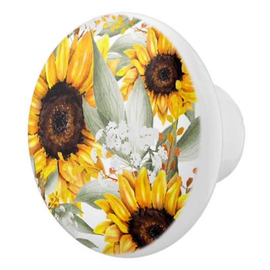 Gele zonnebloem Floral Rustische Herfst Bloem Keramische Knop (Rechts)