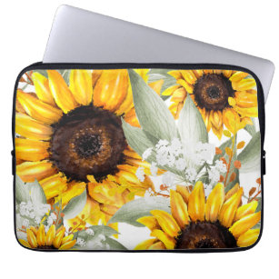 Gele zonnebloem Floral Rustische Herfst Bloem Laptop Sleeve