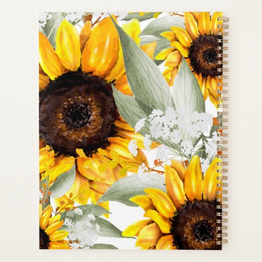 Gele zonnebloem Floral Rustische Herfst Bloem Planner (Achterkant)