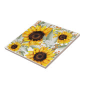 Gele zonnebloem Floral Rustische Herfst Bloem Tegeltje (Zijkant)