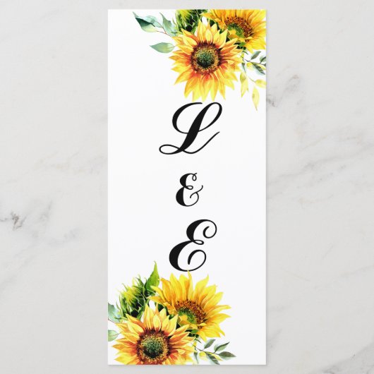 Gele zonnebloem florale trillling lente bouquet menu (Achterkant)