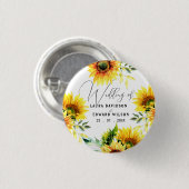 Gele zonnebloem florale trillling lente bouquet ronde button 3,2 cm (Voorkant /achterkant)