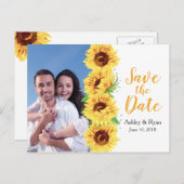 Gele Zonnebloem Foto Bruiloft Save the Date Aankondigingskaart (Voorkant / Achterkant)