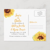 Gele Zonnebloem Foto Bruiloft Save the Date Aankondigingskaart (Achterkant)