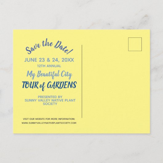 Gele Zonnebloem Foto Tuin Tour Save the Date Uitnodiging Briefkaart (Achterkant)