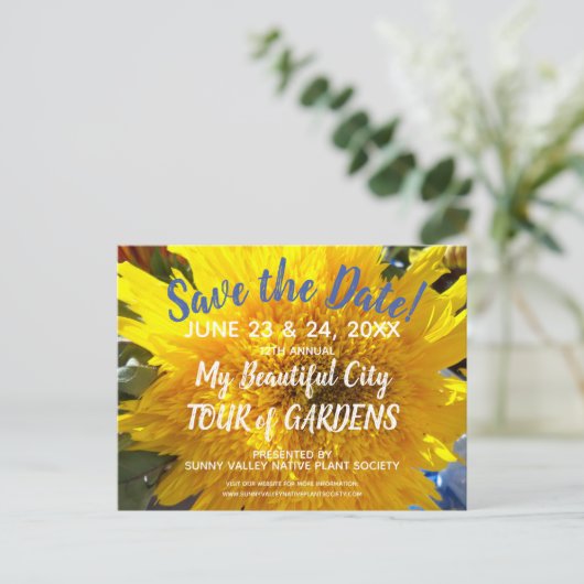 Gele Zonnebloem Foto Tuin Tour Save the Date Uitnodiging Briefkaart (Staand voorkant)