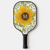 Gele zonnebloem geborduurd pickleball batje paddle (Voorkant)