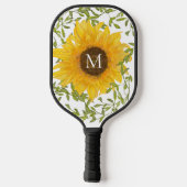 Gele zonnebloem geborduurd pickleball batje paddle (Achterkant)