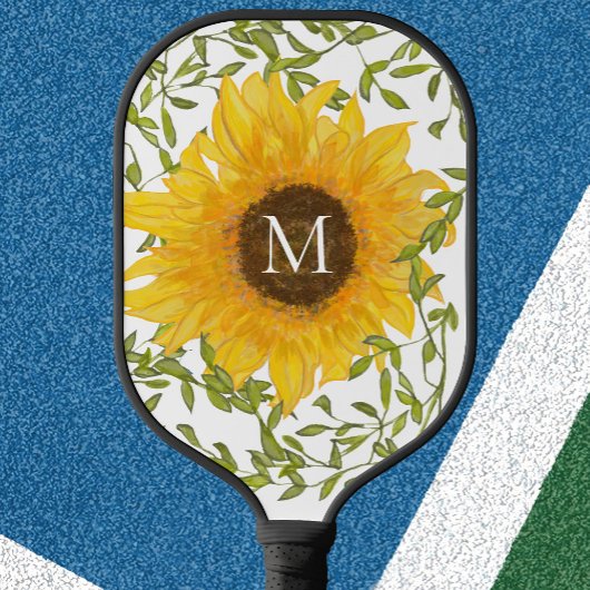 Gele zonnebloem geborduurd pickleball batje paddle
