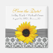 Gele zonnebloem Geel met grijze Damask Weddenschap Magneet (Voorkant)