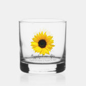 Gele zonnebloem gelukkig ooit na bruiloft whisky glas (Voorkant)