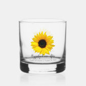 Gele zonnebloem gelukkig ooit na bruiloft whisky glas (Achterkant)