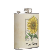 Gele zonnebloem - Gepersonaliseerd Monogram Heupfles (Rechts)