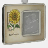 Gele zonnebloem - Gepersonaliseerd Monogram Verzilverd Omlijst Ornament (Rechts)