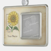 Gele zonnebloem - Gepersonaliseerd Monogram Verzilverd Omlijst Ornament (Links)