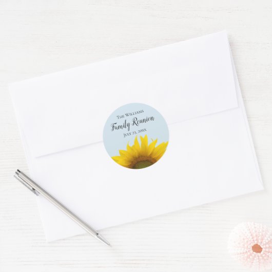Gele zonnebloem - gezinshereniging ronde sticker (Envelop)