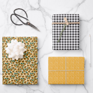 Gele Zonnebloem Gingham Wrapping Paper Set