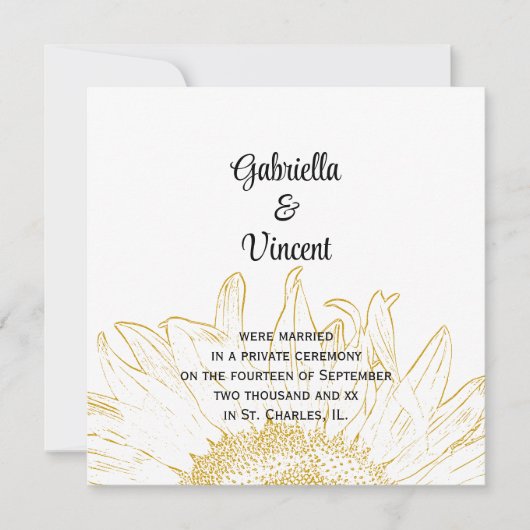 Gele zonnebloem Grafische aankondiging huwelijk (Voorkant)