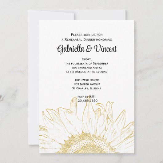 Gele zonnebloem Grafische bruiloft repetitie binne Kaart (Voorkant)