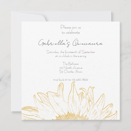 Gele Zonnebloem Graphic Quinceanera Party Kaart (Voorkant)