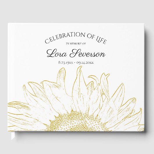 Gele Zonnebloem Graphic Viering van het Leven Gastenboek (Voorkant)
