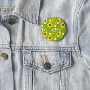 Gele Zonnebloem Groene Achtergrond Bloem Bloemrijk Ronde Button 5,7 Cm