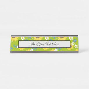 Gele zonnebloem Groene Achtergrondbloem Bloem Bureau Naambordje