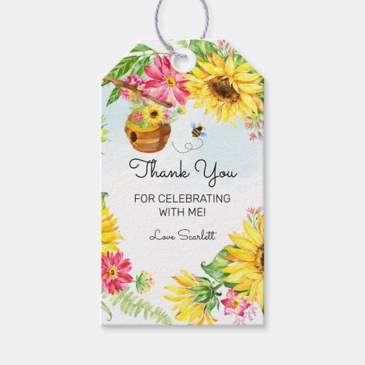 Gele zonnebloem Honingbijen Cadeaulabel (Voorkant)