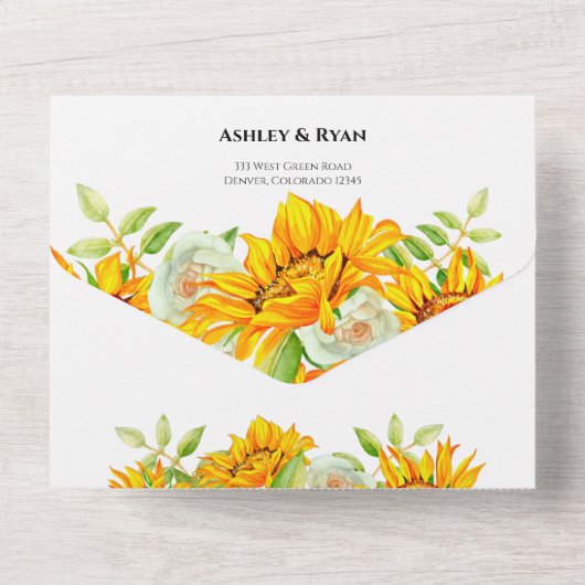 Gele zonnebloem in één bruiloft Uitnodiging (Achterkant)