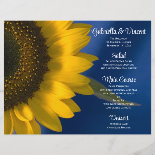 Gele zonnebloem in het menu Blauwe bruiloft (Voorkant)
