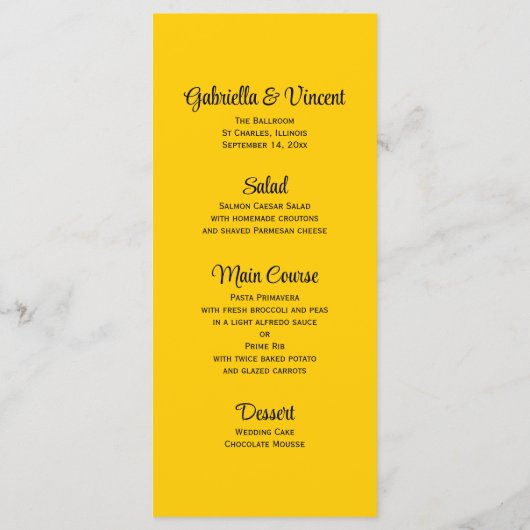 Gele zonnebloem in het menu Blauwe bruiloft (Achterkant)