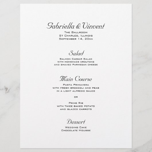 Gele zonnebloem in het menu Wit huwelijk (Achterkant)