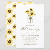 Gele Zonnebloem in Mason Jar Baby Blessing Uitnodi (Voorkant / Achterkant)