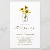 Gele Zonnebloem in Mason Jar Baby Blessing Uitnodi (Voorkant)