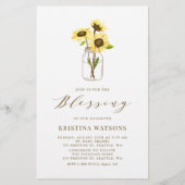 Gele Zonnebloem in Mason Jar Baby Blessing Uitnodi (Voorkant)