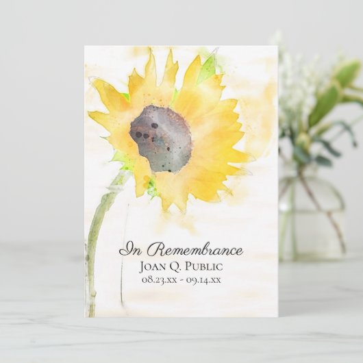 Gele Zonnebloem in Vaas Begrafenisdienst Programmakaart (Staand voorkant)