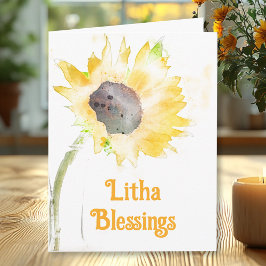 Gele zonnebloem in vaas Litha Zomerzonnewende Kaart