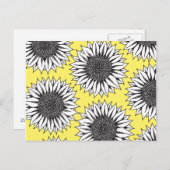 Gele zonnebloem in zwarte en witte handtekening briefkaart (Voorkant / Achterkant)