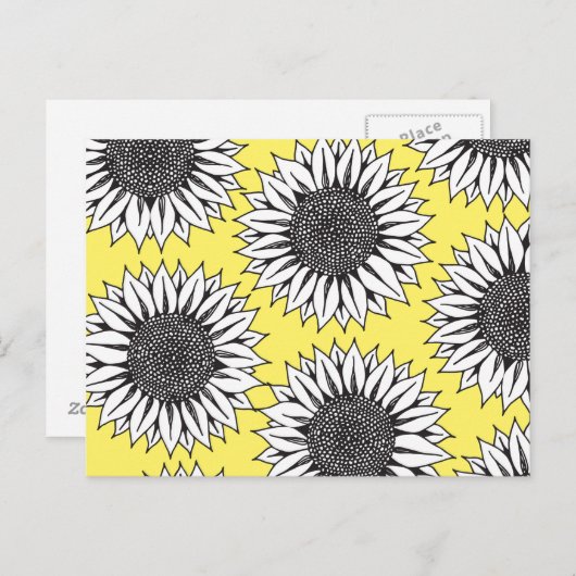 Gele zonnebloem in zwarte en witte handtekening briefkaart (Voorkant / Achterkant)
