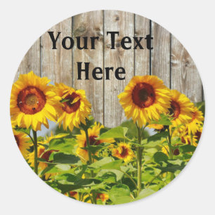 Gele Zonnebloem Jouw Tekst Ronde Sticker, Glanzend Sticker