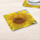Gele zonnebloem kartonnen onderzetters (Schuin)