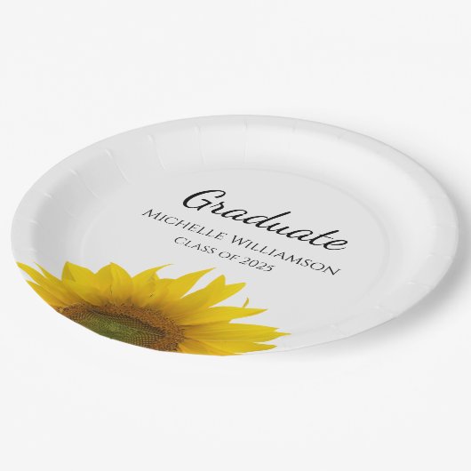 Gele Zonnebloem Klasse van 2025 Graduation Party Papieren Bordje (Gekanteld)